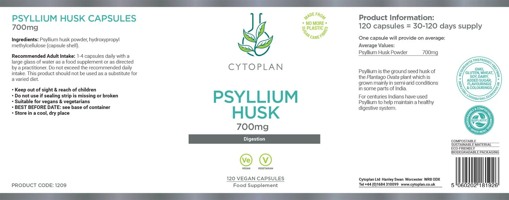 CYTOPLAN PSYLLIUM HUSK EHK INDIA TEELEHT (Plantago ovata) 700MG TOIDULISAND.webp